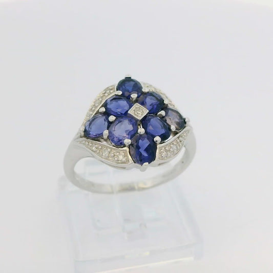 New 10k White Gold Ring with Tanzanite and Diamond Size 7.75