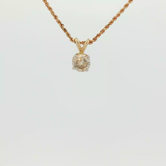 Vintage 14k Yellow Gold .67 ct Natural Diamond Solitaire Pendant Necklace 20 inch
