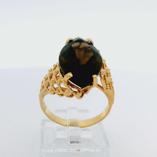 10k Yellow Gold Ring with Large Smoky Quartz Size 10.25 Marquise
