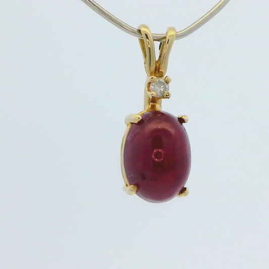 Vintage 14k Yellow Gold Pendant with 2.47 carat Ruby Cabochon and Diamond