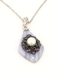 New LeVian Carlo Viani Lace Agate Pendant Necklace with Amethyst and Pearl 16 18