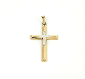 14k Yellow and White Gold Cross Pendant New Old Stock