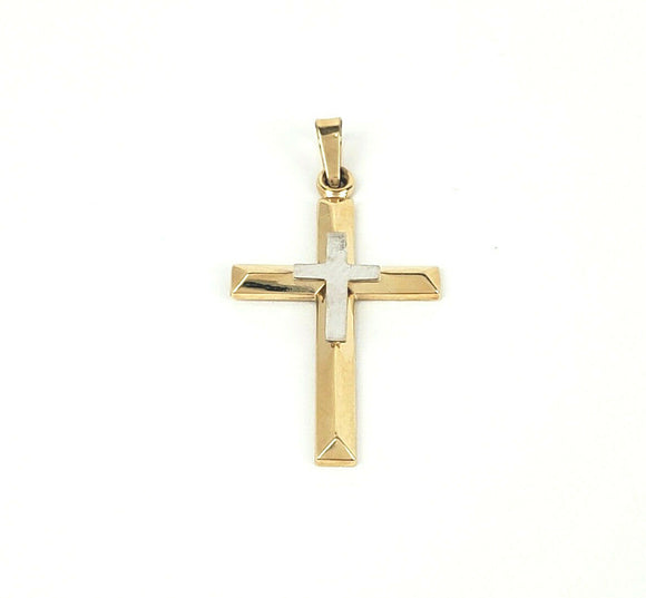 14k Yellow and White Gold Cross Pendant New Old Stock