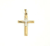 14k Yellow and White Gold Cross Pendant New Old Stock