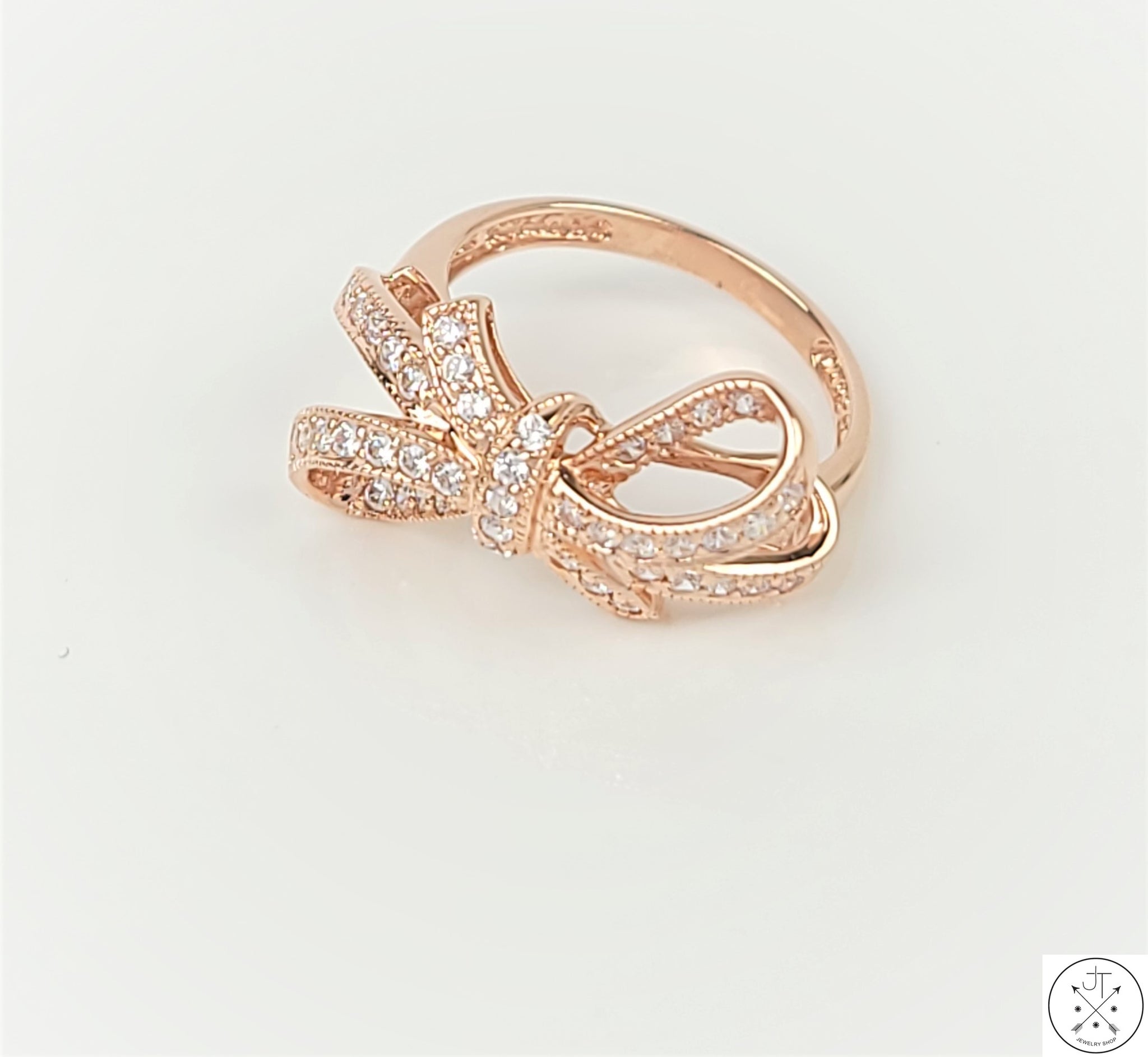 14k Rose Gold Ribbon Ring with Cubic Zirconia Size 5.25 – JT