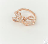 14k Rose Gold Ribbon Ring with Cubic Zirconia Size 5.25